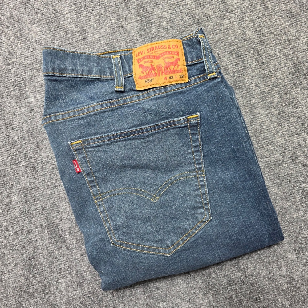 Levis 559 Relaxed Straight Jeans Men's 42x32 Blue Denim Medium Wash 00559-0340